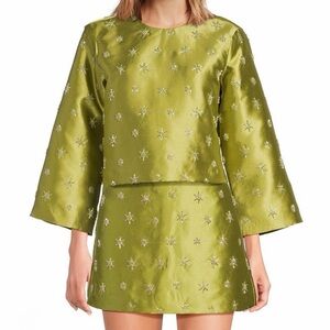 The Viral Chelsea & Violet Olive Green Embellished Cropped Blouse and Mini Skirt